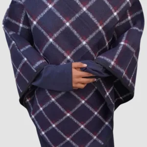 Navy Faux Fur Collar Poncho