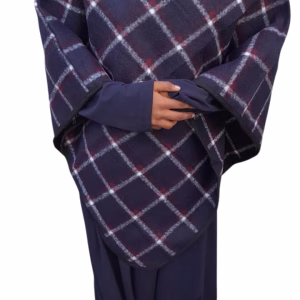 Navy Faux Fur Collar Poncho